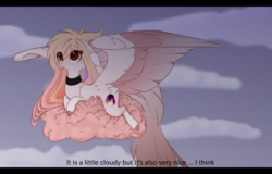 Size: 1600x1027 | Tagged: safe, artist:php146, oc, oc only, oc:akari sakura, pegasus, pony, cloud, female, mare, sitting on a cloud, solo, subtitles, two toned wings