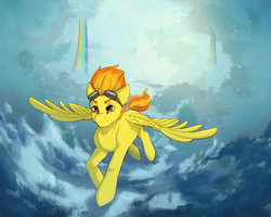 Size: 1024x819 | Tagged: safe, artist:shinizavr, spitfire, pegasus, pony, g4, cloudsdale, female, flying, goggles, mare, solo