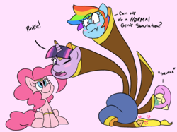 Size: 1280x956 | Tagged: safe, artist:sweetdandy, applejack, fluttershy, pinkie pie, rainbow dash, twilight sparkle, alicorn, earth pony, genie, pegasus, pony, ain't never had friends like us, g4, my little pony: friendship is magic, yakity-sax, blushing, dialogue, female, fetish, mare, sitting, suction, twilight sparkle (alicorn), vore, yovidaphone