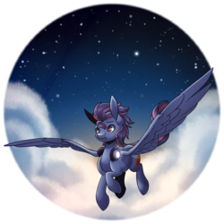 Size: 963x963 | Tagged: safe, artist:ak4neh, oc, oc only, oc:lost, pegasus, pony, cloud, flying, male, night, solo, stallion