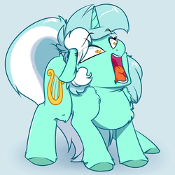 Size: 4000x4000 | Tagged: safe, artist:witchtaunter, lyra heartstrings, pony, unicorn, g4, chest fluff, ear fluff, faic, female, frown, gradient background, gray background, hoof fluff, leg fluff, mare, open mouth, scared, screaming, screaming lyra meme, shoulder fluff, simple background, solo, tongue out, wat, wide eyes