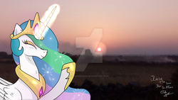 Size: 1024x576 | Tagged: safe, artist:susanzx2000, princess celestia, pony, g4, irl, obtrusive watermark, photo, ponies in real life, praise the sun, reallife, solo, sun, watermark