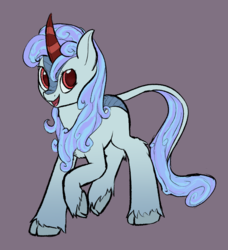 Size: 614x674 | Tagged: safe, artist:ampderg, oc, oc only, oc:snowy hearth, kirin, g4, sounds of silence, cloven hooves, cute, kirin oc, purple background, raised hoof, simple background, smiling, solo