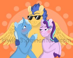 Size: 1024x805 | Tagged: safe, artist:kiwile3, flash sentry, starlight glimmer, trixie, g4, female, flash sentry gets all the mares, lesbian, sentrixie, ship:startrix, shipping, starsentry, straight