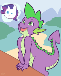 Size: 2400x3000 | Tagged: safe, artist:souladdicted, rarity, spike, dragon, pony, unicorn, g4, cute, female, high res, imagination, male, minimalist, modern art, one eye closed, open mouth, ship:sparity, shipping, smiling, straight, wink
