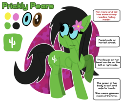 Size: 1200x1000 | Tagged: safe, artist:b-cacto, oc, oc only, oc:prickly pears, pony, flower, flower in hair, glasses, mole, raised hoof, reference sheet, solo