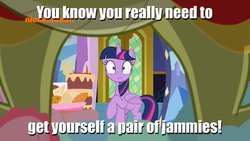 Size: 1280x720 | Tagged: safe, edit, edited screencap, screencap, sludge (g4), twilight sparkle, alicorn, dragon, pony, father knows beast, g4, butt, dragonbutt, image macro, implied nudity, meme, nickelodeon, reference, shrek, shrek the third, twilight sparkle (alicorn), we don't normally wear clothes