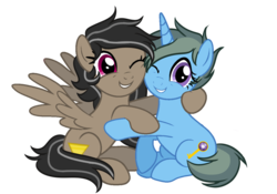 Size: 1292x906 | Tagged: safe, artist:cornerverse, oc, oc only, oc:courage, oc:key finder, pegasus, pony, unicorn, fame and misfortune, g4, base used, female, flawless, lesbian, magical lesbian spawn, mare, oc x oc, offspring, offspring shipping, parent:daring do, parent:doctor caballeron, parent:marble pie, parent:minuette, parents:daballeron, parents:marblette, shipping, simple background, spread wings, transparent background, wings