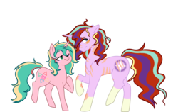 Size: 3024x1917 | Tagged: safe, artist:cornerverse, oc, oc only, oc:quintessence, oc:supernova, pony, unicorn, base used, coat markings, female, lesbian, mare, oc x oc, offspring, offspring shipping, one eye closed, parent:starlight glimmer, parent:sunburst, parents:starburst, scar, shipping, simple background, socks (coat markings), transparent background