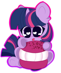 Size: 3023x3585 | Tagged: safe, artist:kittyrosie, part of a set, twilight sparkle, pony, g4, chibi, cute, female, food, heart eyes, high res, macaron, mare, part of a series, simple background, solo, transparent background, twiabetes, wingding eyes