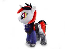 Size: 3916x2988 | Tagged: safe, artist:planetplush, oc, oc only, oc:blackjack, pony, unicorn, fallout equestria, fallout equestria: project horizons, clothes, colored sclera, female, high res, irl, mare, photo, plushie, simple background, solo, white background, yellow sclera