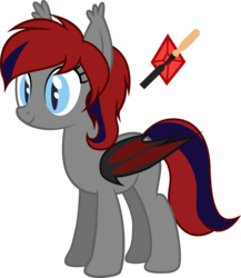 Size: 2603x2998 | Tagged: safe, artist:duskthebatpack, oc, oc only, oc:ruby dust, bat pony, pony, bat pony oc, bat wings, ear fluff, female, folded wings, high res, mare, simple background, slit pupils, smiling, solo, standing, transparent background, vector, wings