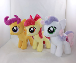 Size: 1844x1512 | Tagged: safe, artist:planetplush, apple bloom, scootaloo, sweetie belle, earth pony, pegasus, pony, unicorn, g4, cutie mark crusaders, female, filly, irl, photo, plushie, trio