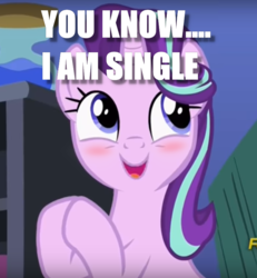 Size: 717x775 | Tagged: safe, edit, edited screencap, screencap, starlight glimmer, pony, unicorn, g4, rock solid friendship, blushing, bronybait, cropped, cute, discovery family logo, female, flirting, glimmerbetes, hooves together, image macro, looking away, mare, meme, open mouth, solo, text