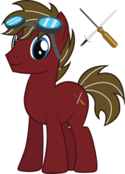 Size: 2060x2865 | Tagged: safe, artist:duskthebatpack, oc, oc only, oc:tinker switch, earth pony, pony, goggles, high res, male, simple background, smiling, solo, stallion, standing, transparent background, vector