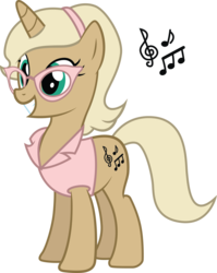 Size: 2180x2734 | Tagged: safe, artist:duskthebatpack, oc, oc only, oc:chordette, pony, unicorn, clothes, female, glasses, grin, high res, horn, mare, shirt, simple background, smiling, solo, standing, transparent background, vector