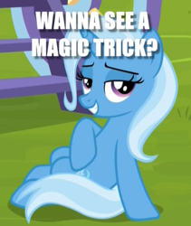 Size: 861x1021 | Tagged: safe, screencap, trixie, g4, flirting, image macro, looking at you, meme, question, solo