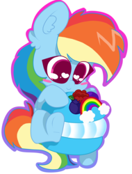 Size: 2807x3689 | Tagged: safe, artist:kittyrosie, part of a set, rainbow dash, pegasus, pony, g4, chibi, cute, dashabetes, female, food, heart eyes, high res, macaron, mare, part of a series, simple background, solo, transparent background, wingding eyes