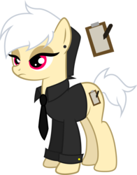 Size: 2320x2960 | Tagged: safe, artist:duskthebatpack, oc, oc only, oc:note clip, earth pony, pony, clothes, ear piercing, female, frown, high res, lidded eyes, long sleeves, mare, necktie, piercing, shirt, simple background, solo, standing, transparent background, vector