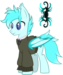 Size: 2606x3085 | Tagged: safe, artist:duskthebatpack, oc, oc only, oc:radbat, bat pony, pony, bat wings, clothes, ear fluff, folded wings, high res, long sleeves, male, shirt, simple background, slit pupils, smiling, solo, stallion, standing, transparent background, vector