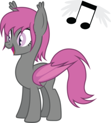 Size: 2491x2752 | Tagged: safe, artist:duskthebatpack, oc, oc only, oc:fruitful melody, bat pony, pony, bat wings, ear fluff, fangs, female, folded wings, happy, high res, mare, open mouth, simple background, slit pupils, solo, standing, transparent background, vector