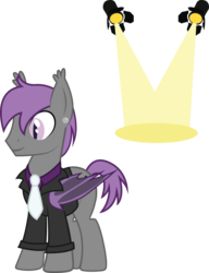 Size: 3001x3913 | Tagged: safe, artist:duskthebatpack, oc, oc only, oc:mic check, bat pony, pony, bat wings, clothes, ear fluff, ear piercing, earring, high res, jewelry, long sleeves, necktie, piercing, shirt, simple background, slit pupils, smiling, solo, standing, transparent background, vector