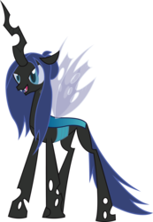 Size: 2120x3059 | Tagged: safe, artist:duskthebatpack, oc, oc only, oc:queen abyss, changeling, changeling queen, blue changeling, changeling oc, changeling queen oc, fangs, female, high res, horn, not queen chrysalis, open mouth, simple background, solo, standing, transparent background, vector, wings