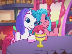 Size: 640x480 | Tagged: safe, screencap, heart bright, star flight, a very pony place, g3, two for the sky, food, ice cream, sharing, shipping fuel