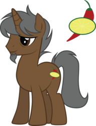 Size: 2286x2997 | Tagged: safe, artist:duskthebatpack, oc, oc only, oc:limón picante, pony, unicorn, beard, facial hair, high res, horn, male, simple background, smiling, solo, stallion, standing, transparent background, vector