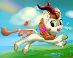 Size: 1000x786 | Tagged: safe, artist:plushcolossus, autumn blaze, butterfly, kirin, pony, g4, season 8, sounds of silence, cloud, mud, rainbow