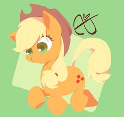 Size: 1629x1536 | Tagged: safe, artist:noupu, applejack, earth pony, pony, g4, chibi, cowboy hat, female, green background, hat, mare, simple background, solo