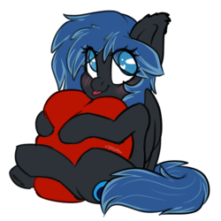 Size: 2000x2000 | Tagged: safe, artist:spoopygander, oc, oc only, oc:midnight light, pegasus, pony, :p, blushing, cute, cutie mark, female, folded wings, high res, hug, looking at you, looking up, mare, outline, pillow, pillow hug, silly, simple background, sitting, solo, tail, tongue out, transparent background, underhoof