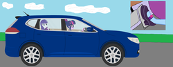 Size: 11224x4344 | Tagged: safe, artist:luckreza8, rarity, sci-twi, twilight sparkle, equestria girls, g4, absurd resolution, car, clothes, driving, legs, nissan, pedal, shoes