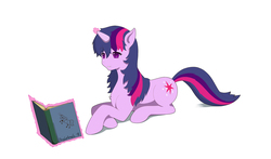 Size: 1900x1119 | Tagged: safe, artist:ponycarbonate, twilight sparkle, pony, g4, book, female, simple background, solo, white background