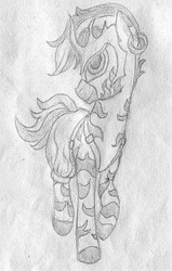 Size: 522x819 | Tagged: safe, artist:smt5015, oc, oc only, pony, zebra, clothes, crown, grayscale, jewelry, monochrome, pencil drawing, regalia, simple background, solo, traditional art