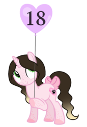 Size: 900x1314 | Tagged: safe, artist:cindystarlight, oc, oc only, oc:cindy, pony, unicorn, balloon, base used, bow, female, freckles, mare, simple background, solo, tail bow, transparent background