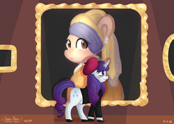 Size: 4900x3500 | Tagged: safe, artist:inkwellartz, rarity, pony, unicorn, g4, sweet and elite, beatnik rarity, beret, blushing, clothes, cutie mark, female, fine art parody, gallery, girl with a pearl earring, hat, mare, profile, smiling, solo, sweater