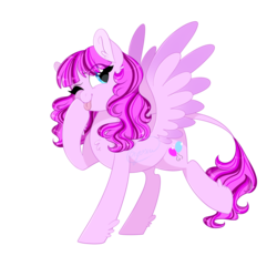 Size: 2700x2500 | Tagged: safe, artist:gigason, oc, oc only, oc:sweet surprise, pegasus, pony, female, high res, magical lesbian spawn, mare, offspring, one eye closed, parent:pinkie pie, parent:twilight sparkle, parents:twinkie, simple background, solo, transparent background, wink