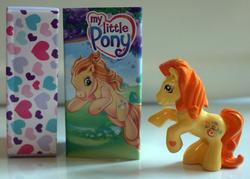 Size: 1413x1013 | Tagged: safe, bumblesweet (g3), earth pony, pony, g3, official, box, drawer, female, irl, leaping, mare, merchandise, photo, rearing, tiny tins, toy
