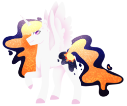 Size: 722x600 | Tagged: safe, artist:ask-azalea-grey, princess celestia, alicorn, pony, g4, alternate design, alternate universe, ethereal mane, female, looking at you, mare, raised hoof, simple background, smiling, solo, spread wings, starry mane, transparent background, wings