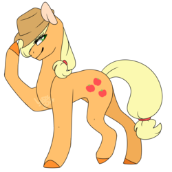 Size: 1200x1200 | Tagged: safe, artist:ask-azalea-grey, part of a set, applejack, earth pony, pony, g4, applejack's hat, cowboy hat, cutie mark, female, hat, hoof hold, looking back, mare, simple background, smiling, solo, transparent background