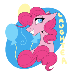 Size: 1280x1280 | Tagged: safe, artist:ask-azalea-grey, part of a set, pinkie pie, earth pony, pony, g4, cutie mark background, female, floppy ears, grin, looking at you, mare, simple background, smiling, solo, transparent background
