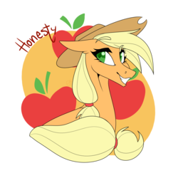 Size: 1280x1280 | Tagged: safe, artist:ask-azalea-grey, part of a set, applejack, earth pony, pony, g4, applejack's hat, cowboy hat, cutie mark background, female, floppy ears, hat, looking back, mare, simple background, smiling, solo, transparent background