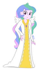 Size: 625x1100 | Tagged: safe, artist:dm29, princess celestia, principal celestia, equestria girls, g4, :p, clothes, commission, dress, female, sillestia, silly, simple background, solo, tongue out, transparent background, wings