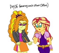 Size: 2000x1789 | Tagged: safe, artist:ktd1993, adagio dazzle, sunset shimmer, equestria girls, g4, 30 day otp challenge, adagio dazzle in sunset shimmer's clothes, clothes swap, female, lesbian, ship:sunsagio, shipping, simple background, transparent background