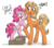 Size: 1200x1050 | Tagged: safe, artist:flutterthrash, pinkie pie, oc, oc:memory match, earth pony, pony, unicorn, g4, boop, dialogue, duo, female, mare, non-consensual booping, open mouth, signature, simple background, size difference, tail ring, white background