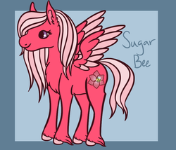 Size: 1750x1500 | Tagged: safe, artist:misskanabelle, oc, oc only, oc:sugar bee, pegasus, pony, abstract background, chest fluff, colored wings, colored wingtips, ear fluff, female, hoof fluff, mare, offspring, parent:big macintosh, parent:fluttershy, parents:fluttermac, pegasus oc, signature, solo, two toned wings, unshorn fetlocks, wings
