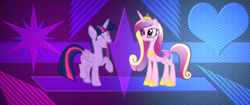 Size: 3440x1440 | Tagged: safe, artist:foxtail8000, artist:laszlvfx, artist:slb94, edit, princess cadance, twilight sparkle, alicorn, pony, g4, cute, eyes closed, happy, open mouth, sisters-in-law, twiabetes, twilight sparkle (alicorn), wallpaper, wallpaper edit