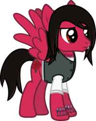 Size: 716x903 | Tagged: safe, artist:lightningbolt, derpibooru exclusive, pegasus, pony, g4, .svg available, clothes, feathered wings, frown, hair over one eye, lip piercing, male, mike fuentes, pierce the veil, piercing, ponified, shirt, show accurate, simple background, solo, spread wings, stallion, standing, svg, tattoo, transparent background, undershirt, vector, vest, wings