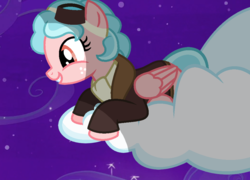 Size: 970x698 | Tagged: safe, artist:thefanficfanpony, cozy glow, pony, g4, base used, clothes, cloud, female, jacket, night, night sky, older, older cozy glow, scarf, sky, solo, this didn't age well